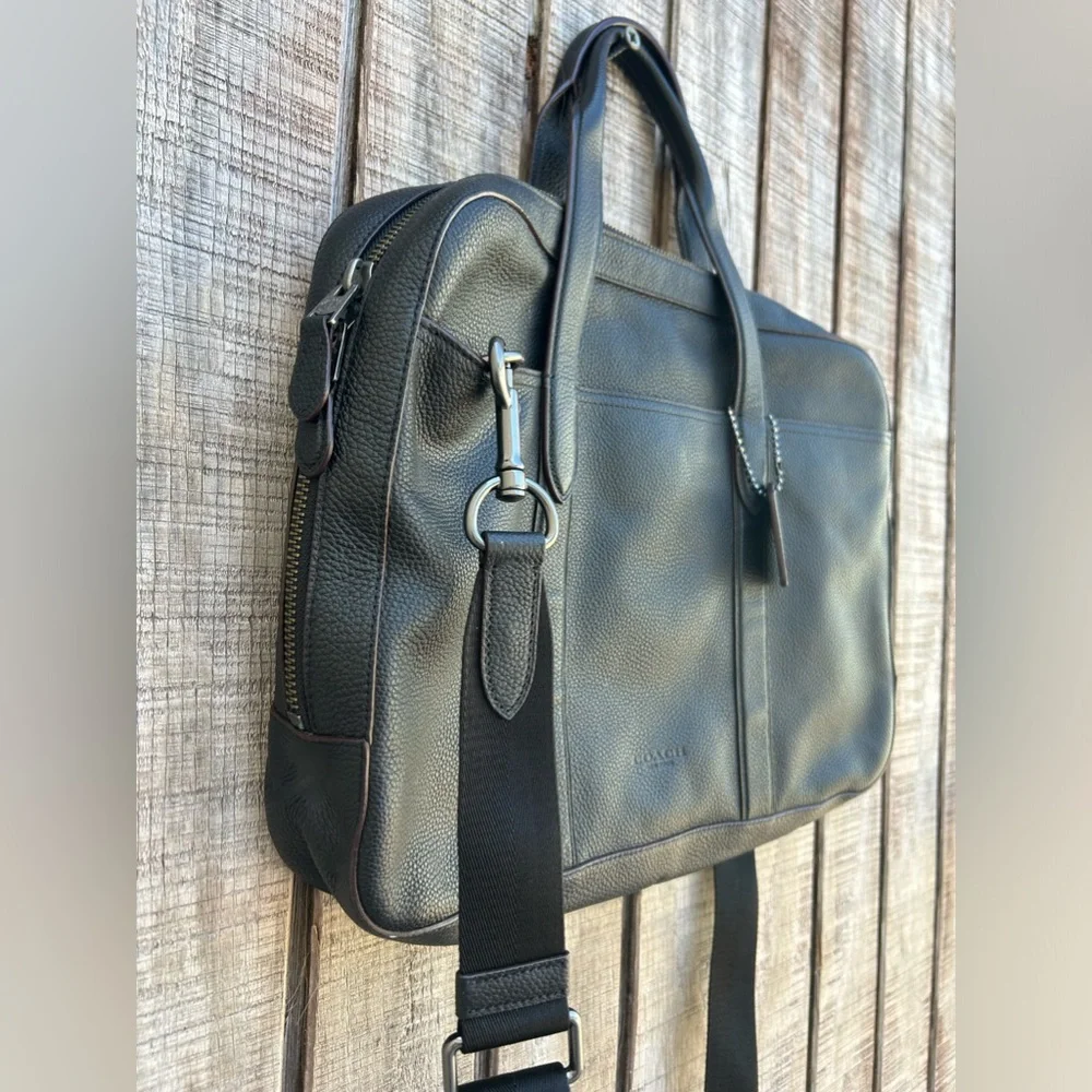 COACH black pebbled leather Metropolitan slim briefcase
